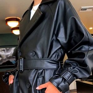 The Drop Trenchcoat - Black-Faux leather -NWT -size Small